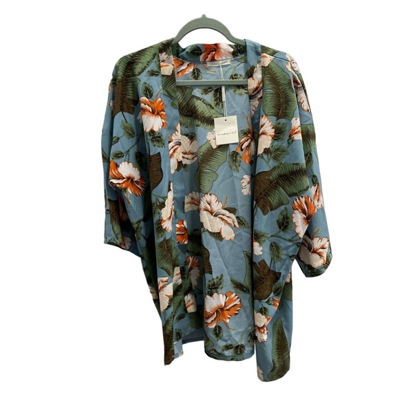 Do everything in love Kimono Top 3/4 Sleeve Tropical Floral Lightweight - Picture 1 of 4